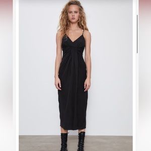 New Zara Black Midi Dress Size Large